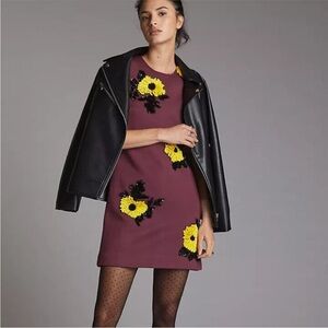 🌼 Anthropologie Embellished Mini Dress with Yellow Floral 3D Sequins XL